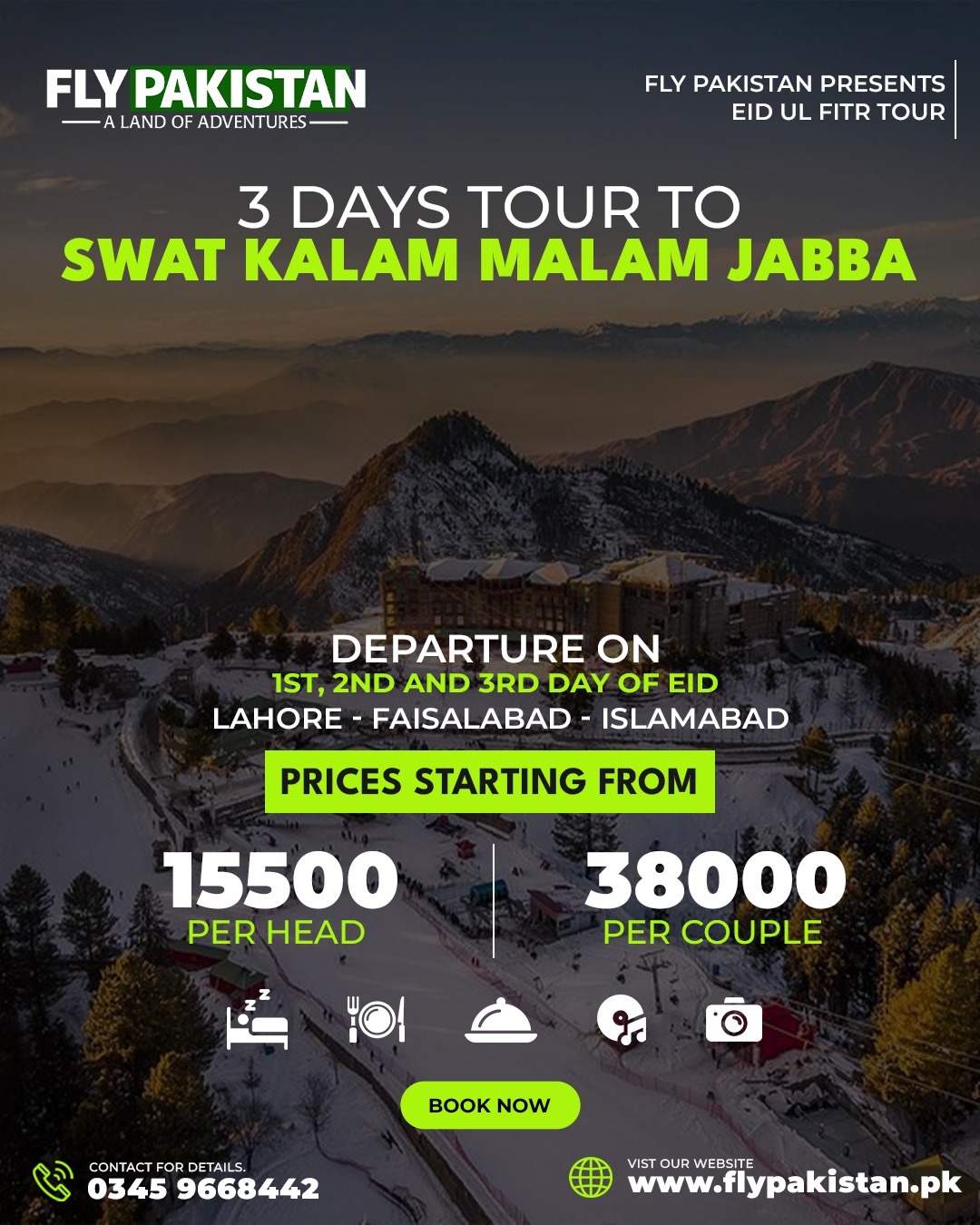 Book Deal 3 Days Tour To Swat Kalam And Malam Jabba Eid Ul Fitr 2026